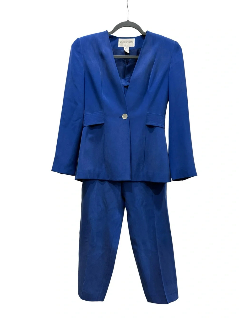 100% Silk Vintage Jones New York Petite Royal Blue Suit Set (Size 4P)